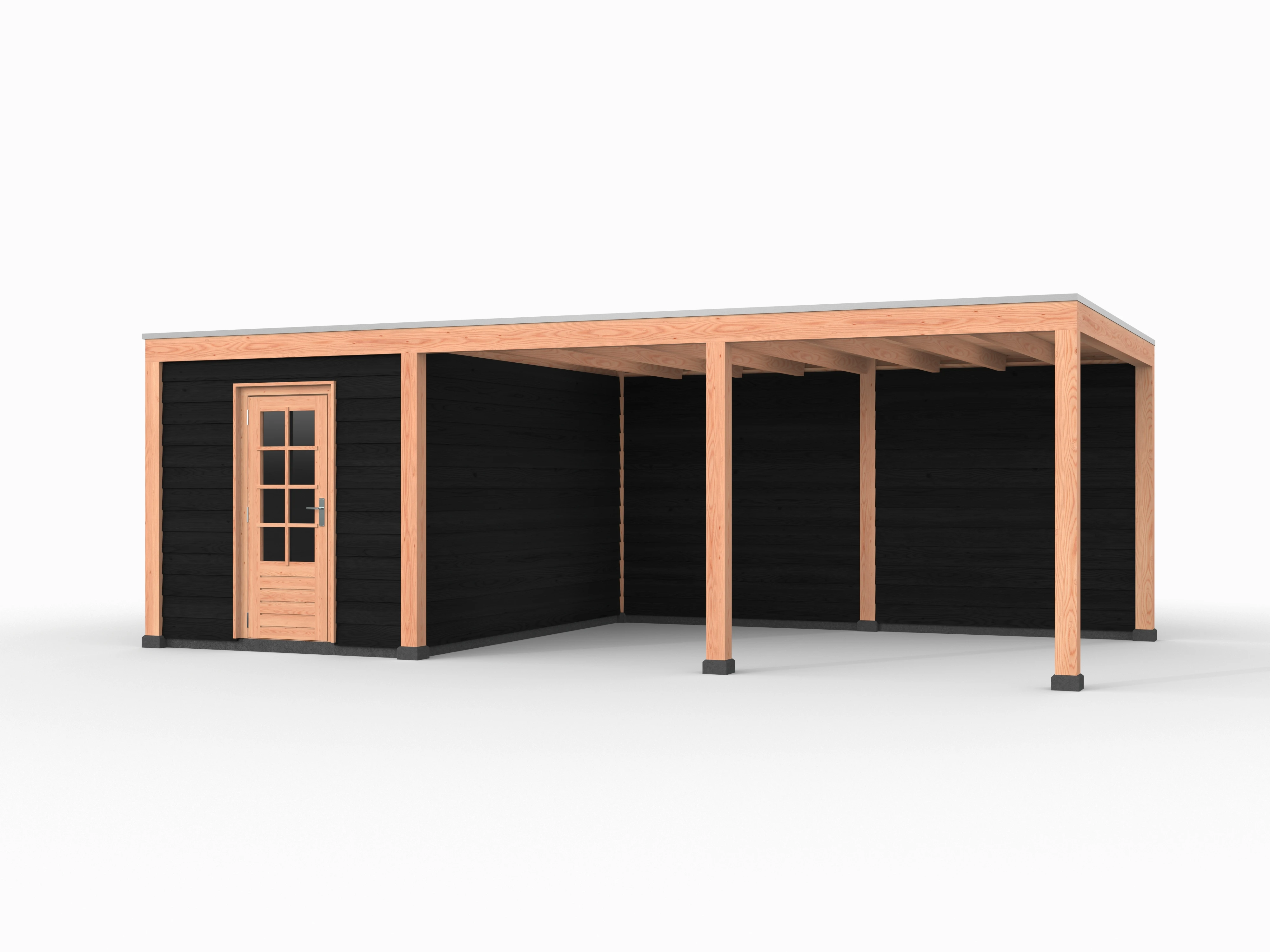 Douglas overkapping, 750 x 400, met achterwand en schuur, Westwood Elegant zwart - Afbeelding 1